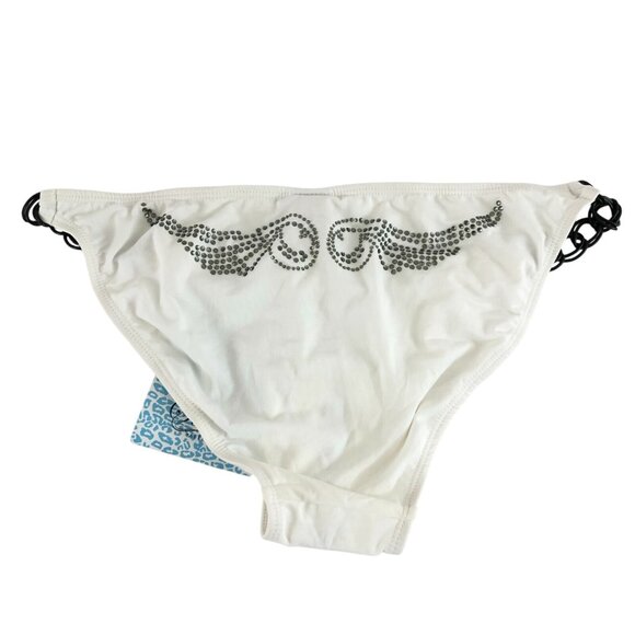 Sinful by Affliction Bikini Bottom Chain Rhinestones Heart Wings White Size M/L - Picture 2 of 4